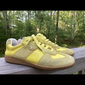 Tory Burch Women's Clancy Sneaker Trainer Shoes Yellow Suede Gum Soles sz 7M